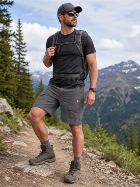 AK Grey Performance Cargo Hiking Shorts Men's Size Small Zip Pocket Stretch
